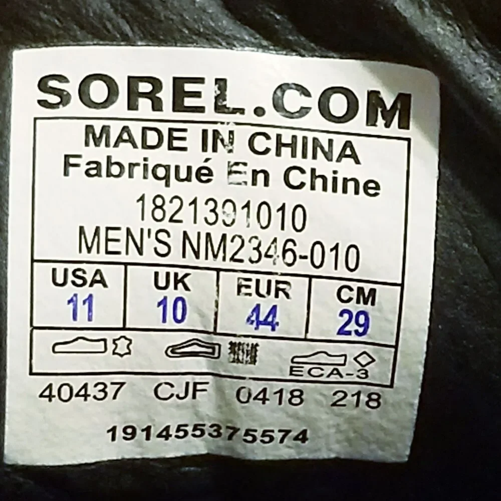 Sorel Madson Boots Men's Size 11 Black Leather Moc Toe 5 Eyelet Work NM2346-010